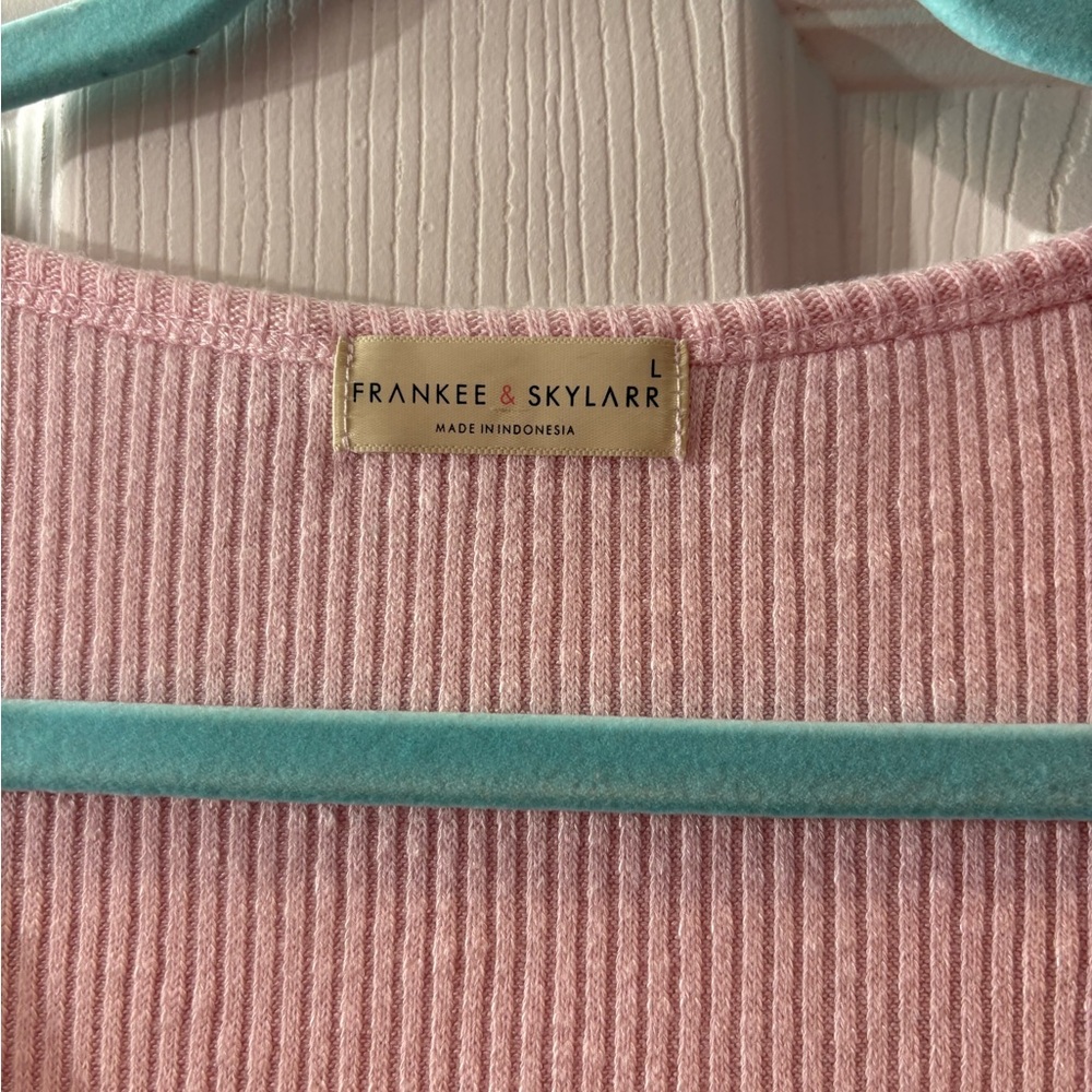Light Pink Ribbed Button-Front Tee - Picture 2 of 4